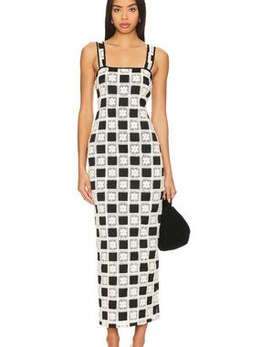 Tularosa Anna Maxi Dress - Black and Ivory Checkered
